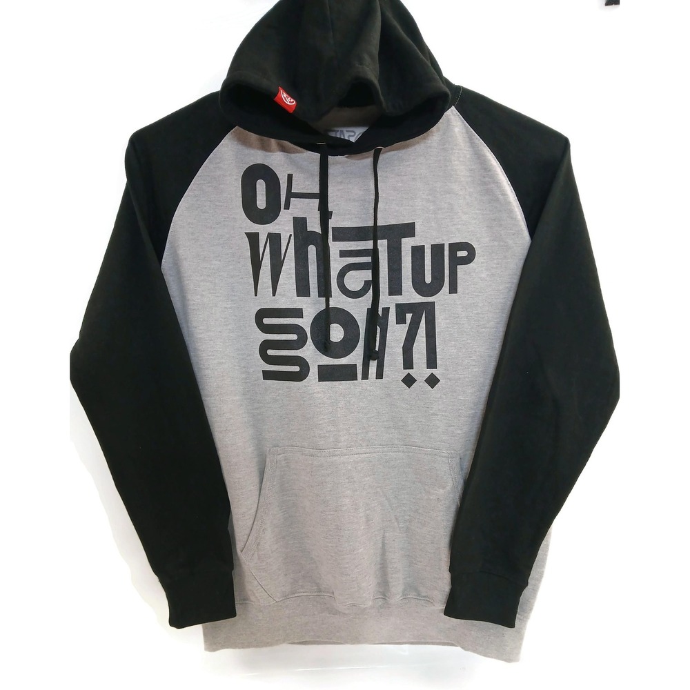 Star Cadet Hoodie Mens‎ XL Gray Black Raglan Graphic Pullover Oh What Up Son